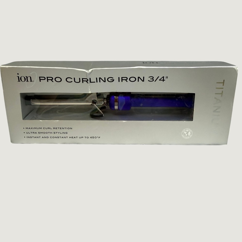 Ion Titanium Pro Curling Iron 3/4 Inch‎ Barrel Blue Silver 450F Dual Voltage NEW
